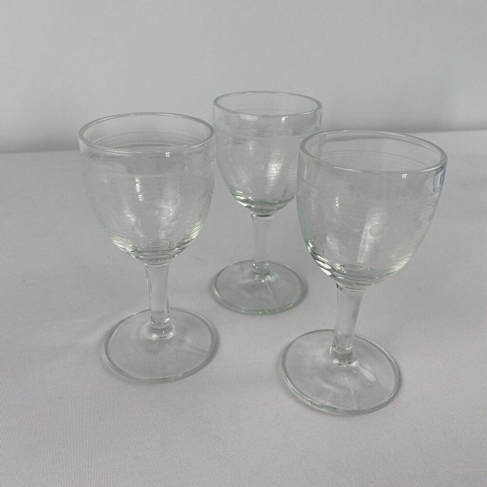 Set of 3 Elegant Etched Grapes Glass Dessert Cups